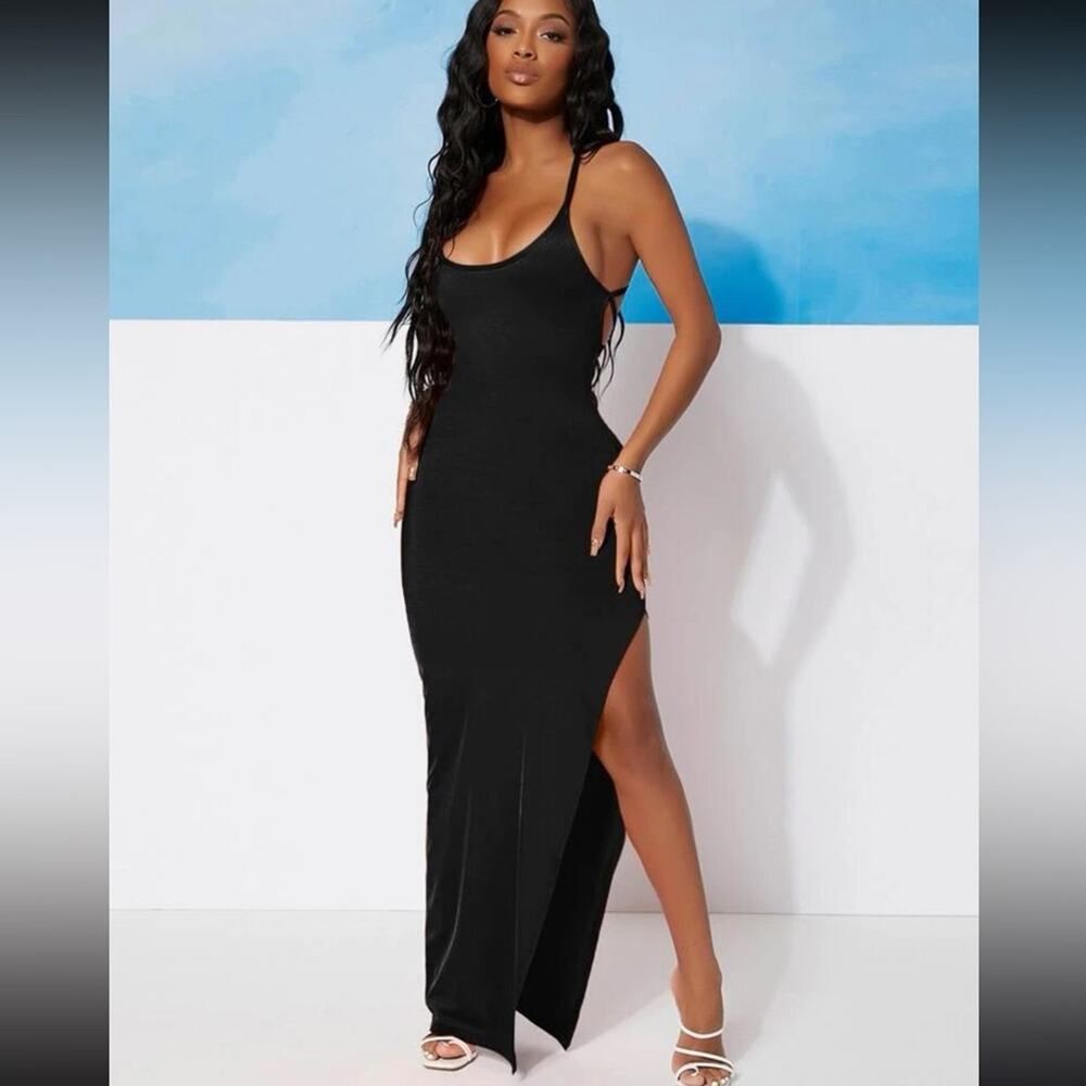 Shein tie up open back high split bodycon dress size large NWT